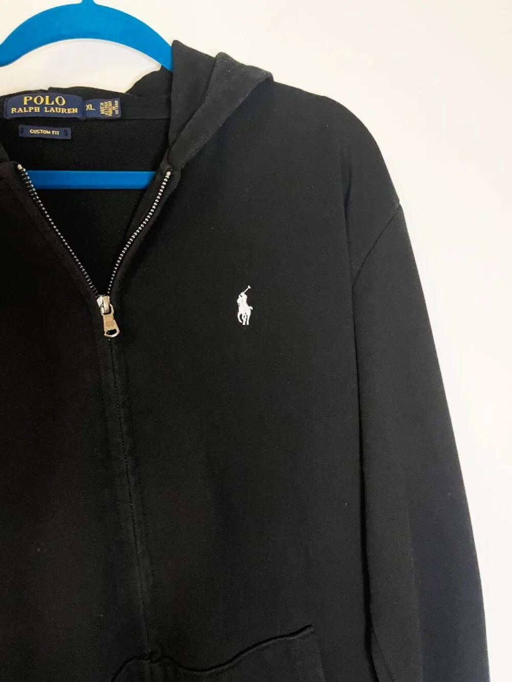 Polo Ralph Lauren Men's XL Custom Fit Black Full Zip Hoodie Pony Logo Sweatshirt